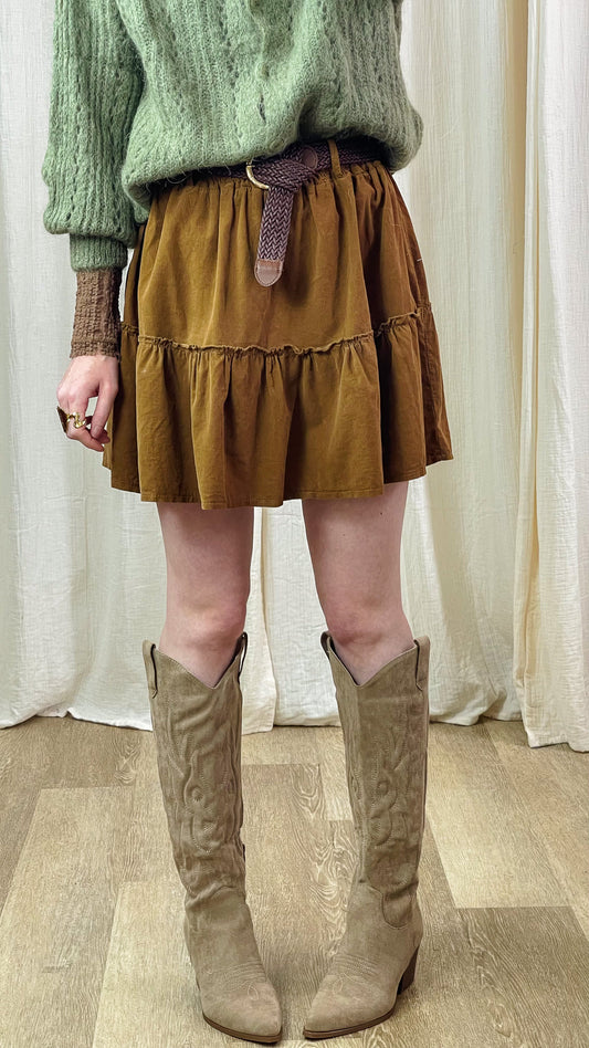 Jupe Sarah – Jupe courte à volants en velours côtelé