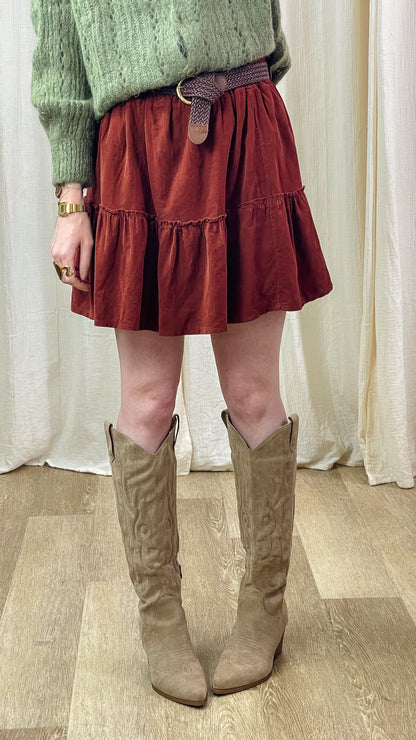 Jupe Sarah – Jupe courte à volants en velours côtelé