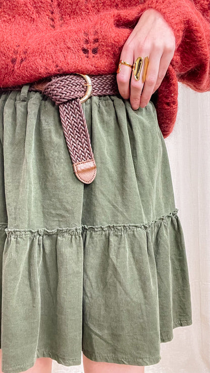 Jupe Sarah – Jupe courte à volants en velours côtelé