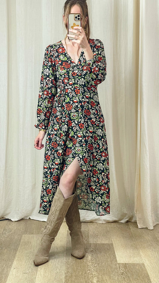 Robe Éléonore – Robe portefeuille à fleurs