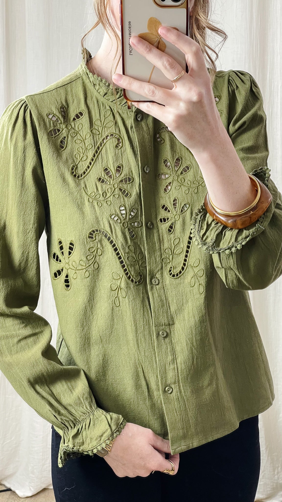 Chemise Lusa – Chemise brodée ajourée kaki