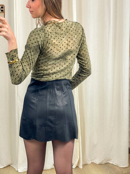 Jupe droite simili cuir noir Laurine avec surpiqûres verticales taille haute femme tendance