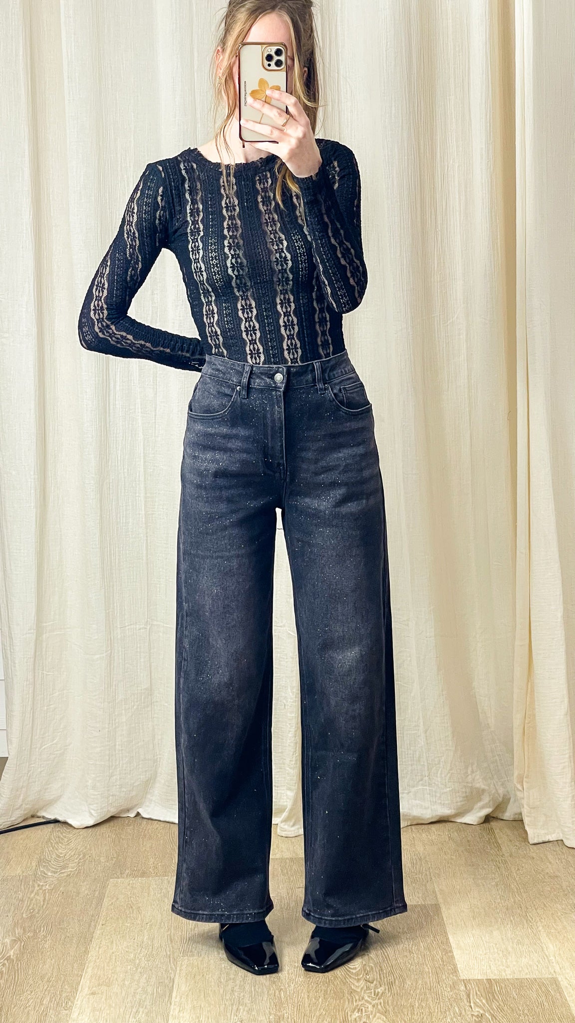 Jean Shine - Jean wide gris avec paillettes