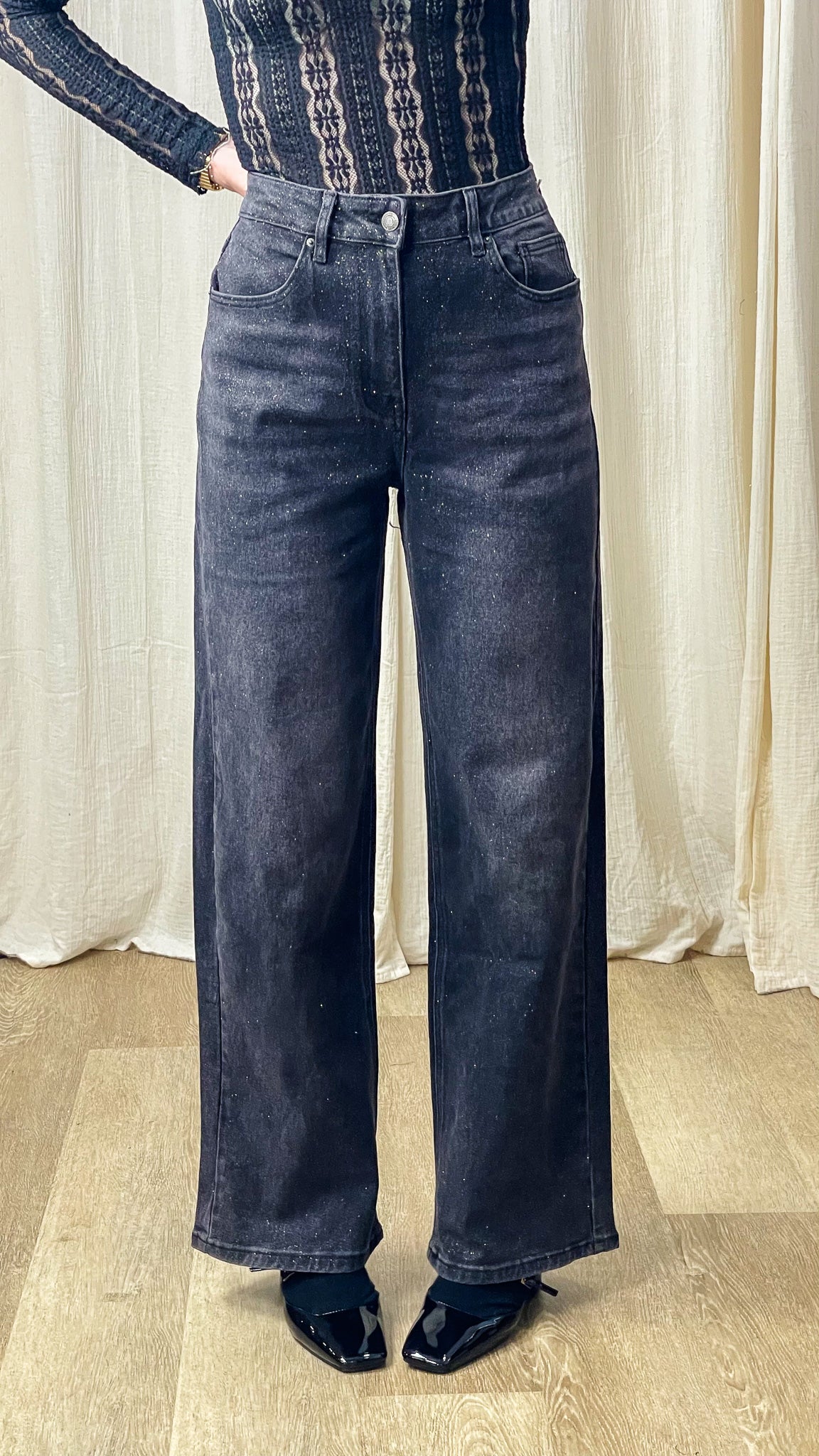 Jean Shine - Jean wide gris avec paillettes