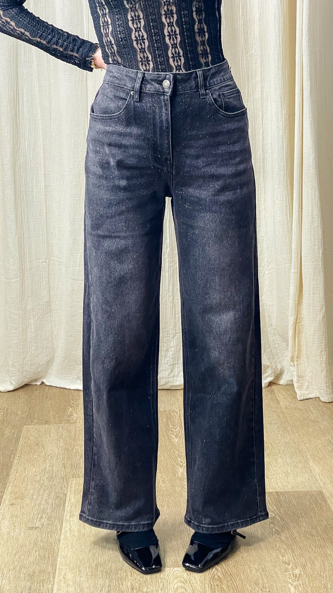 Jean Shine - Jean wide gris avec paillettes