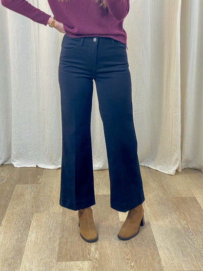 Jean wide leg taille haute bleu marine femme coupe flare taille haute style années 70