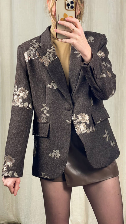 Blazer Sina - Blazer marron avec fleurs en sequins