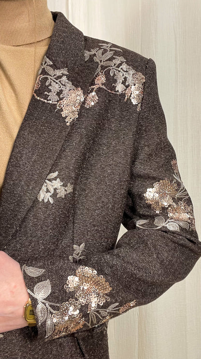 Blazer Sina - Blazer marron avec fleurs en sequins