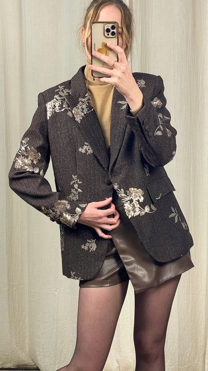 Blazer Sina - Blazer marron avec fleurs en sequins