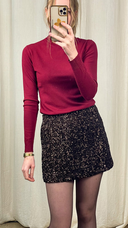 Jupe Arya - Jupe courte à sequins marron