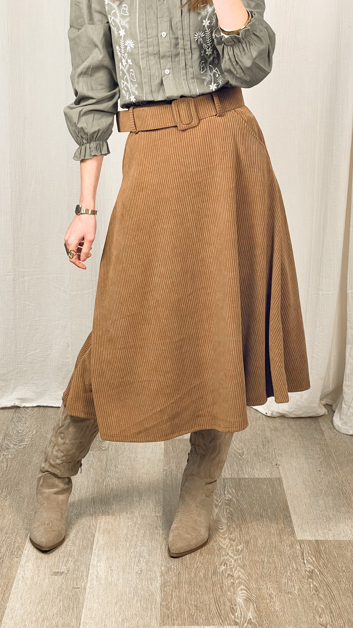 Jupe Luna - Jupe midi en velours côtelé