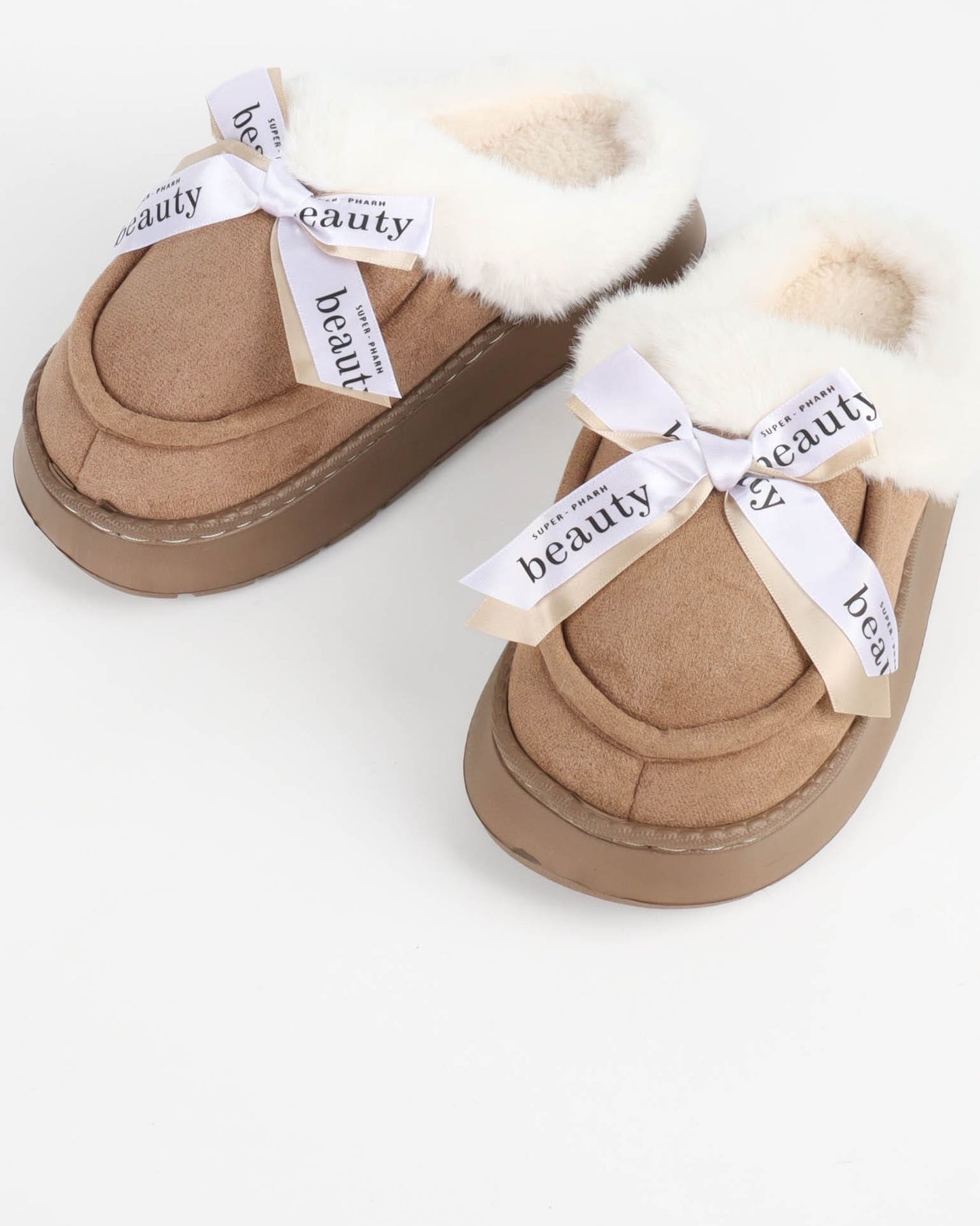 Chaussons mules femme – effet daim et ruban “Beauty”