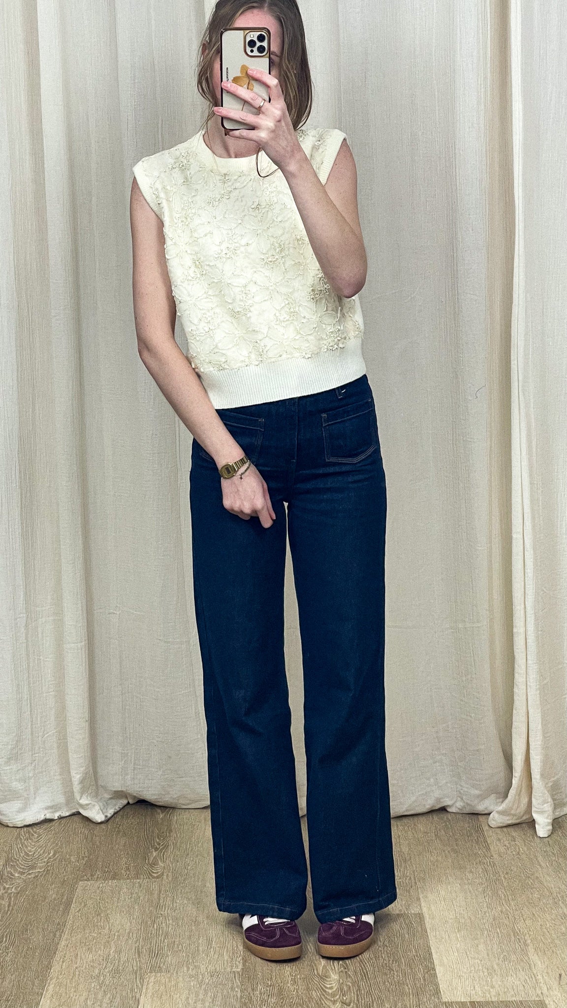 Pull Maria – Pull sans manches brodé ivoire