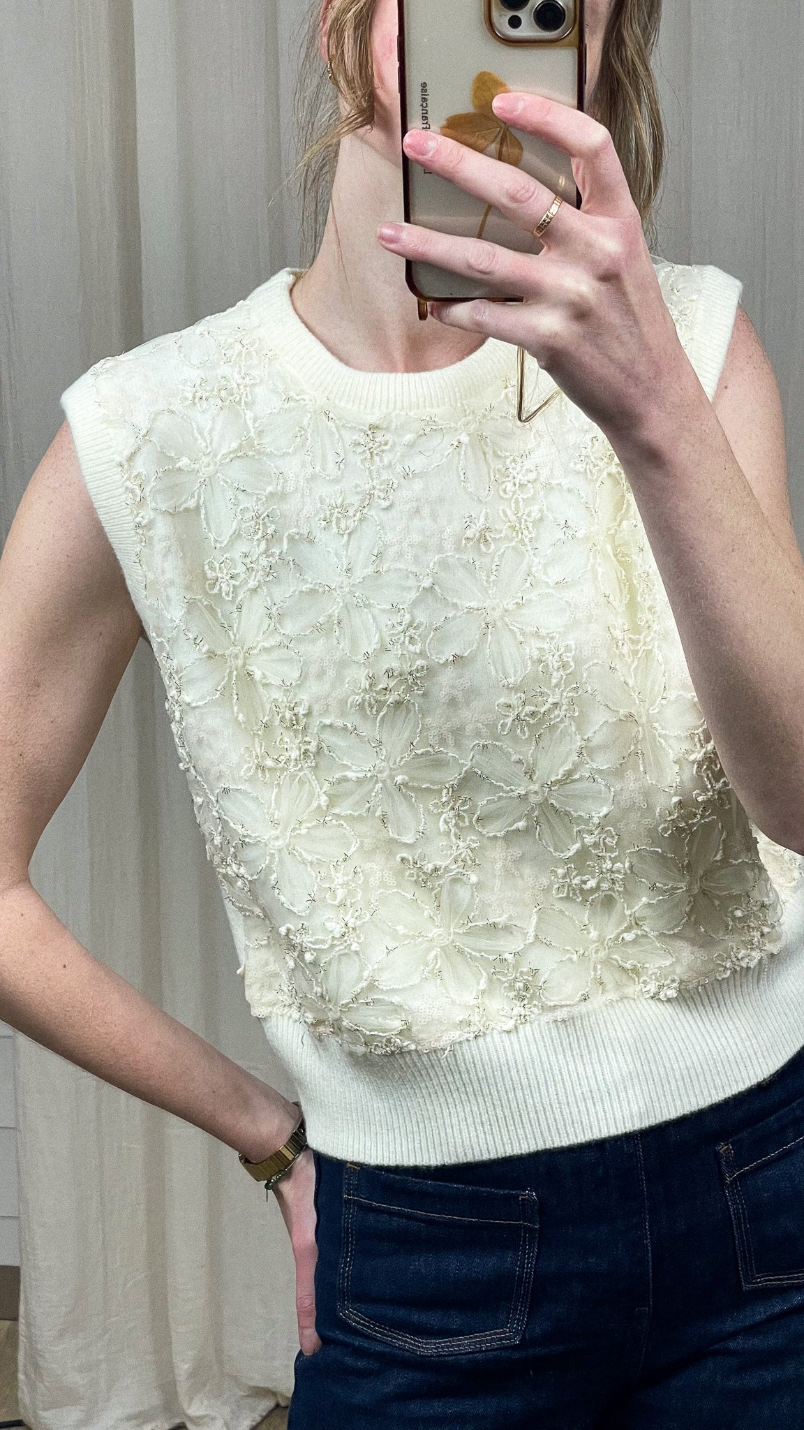 Pull Maria – Pull sans manches brodé ivoire