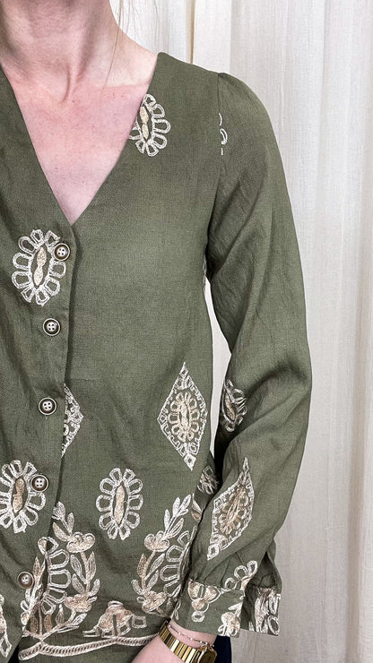 Blouse Greta – Blouse brodée kaki