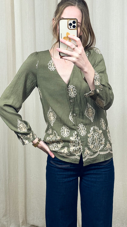 Blouse Greta – Blouse brodée kaki