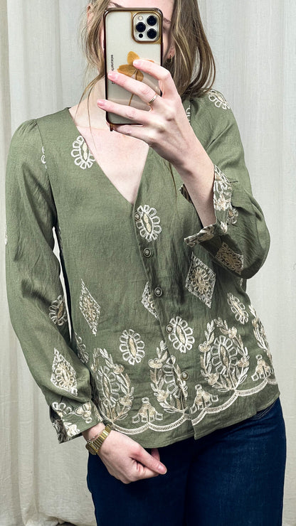 Blouse Greta – Blouse brodée kaki