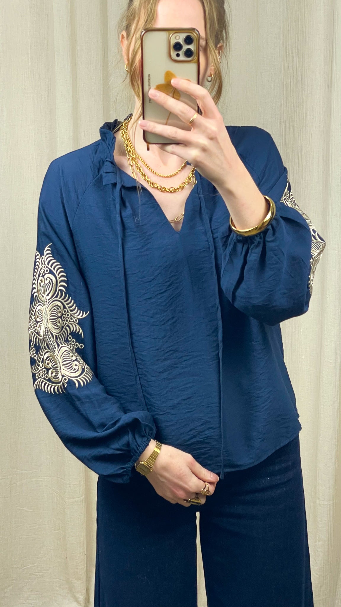 Blouse Charlie – Blouse fluide bleu marine brodée