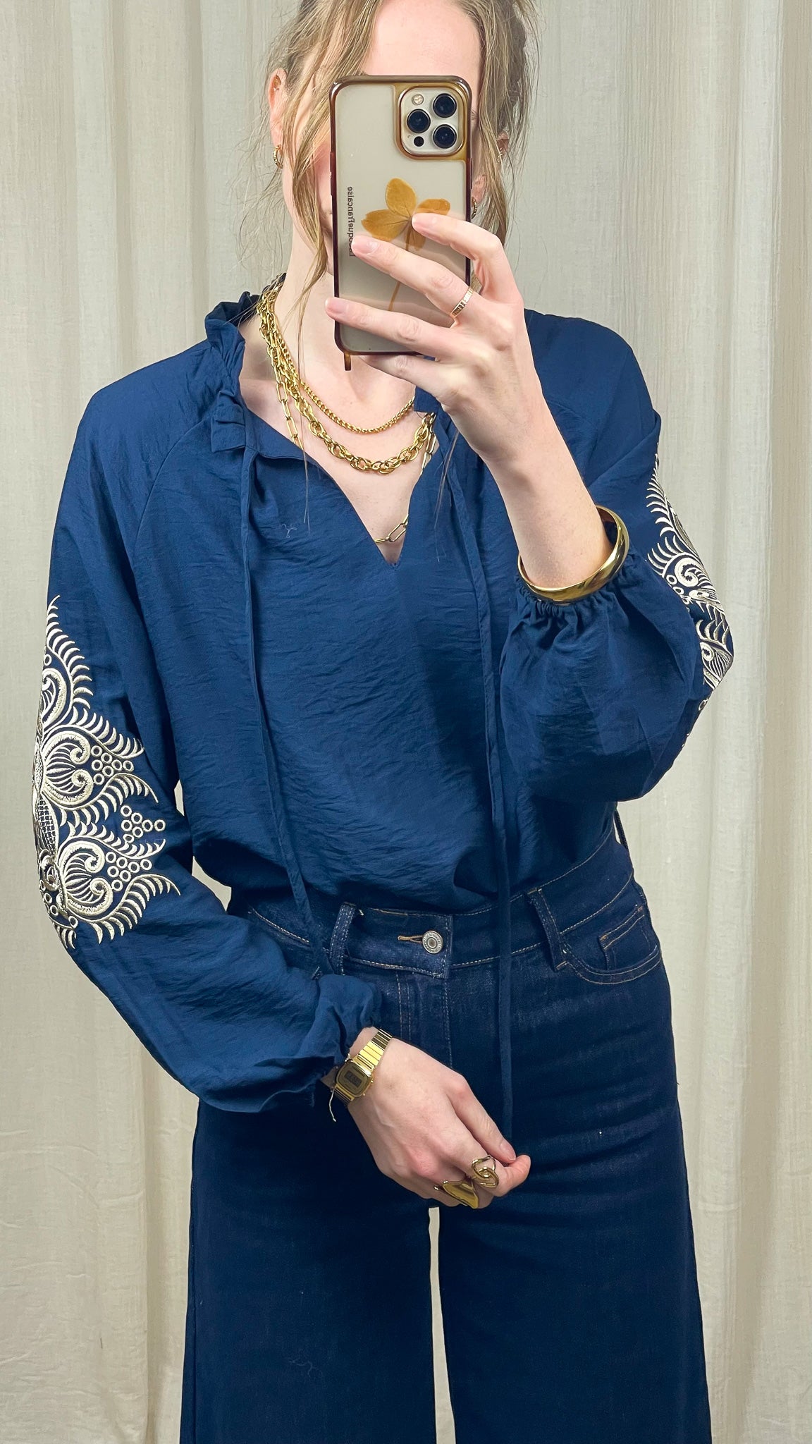 Blouse Charlie – Blouse fluide bleu marine brodée