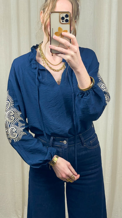 Blouse Charlie – Blouse fluide bleu marine brodée