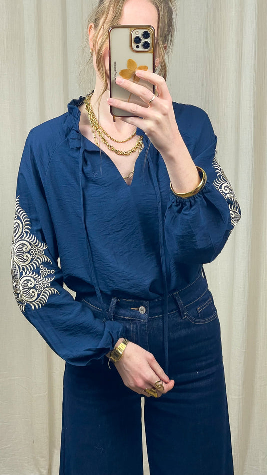 Blouse Charlie – Blouse fluide bleu marine brodée