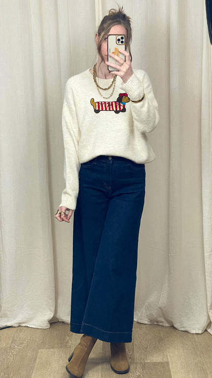 Pull Teckel – Pull écru doux motif chien