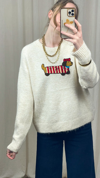 Pull Teckel – Pull écru doux motif chien