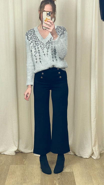 Pull Alice – Pull doux gris perle brodé de sequins