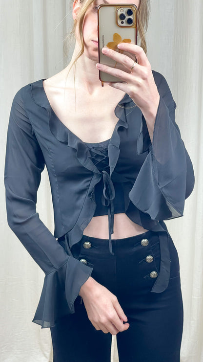 Blouse Alba – Blouse noire fluide à volants