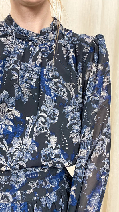 Robe Mirabelle – Robe fluide imprimée bleu nuit