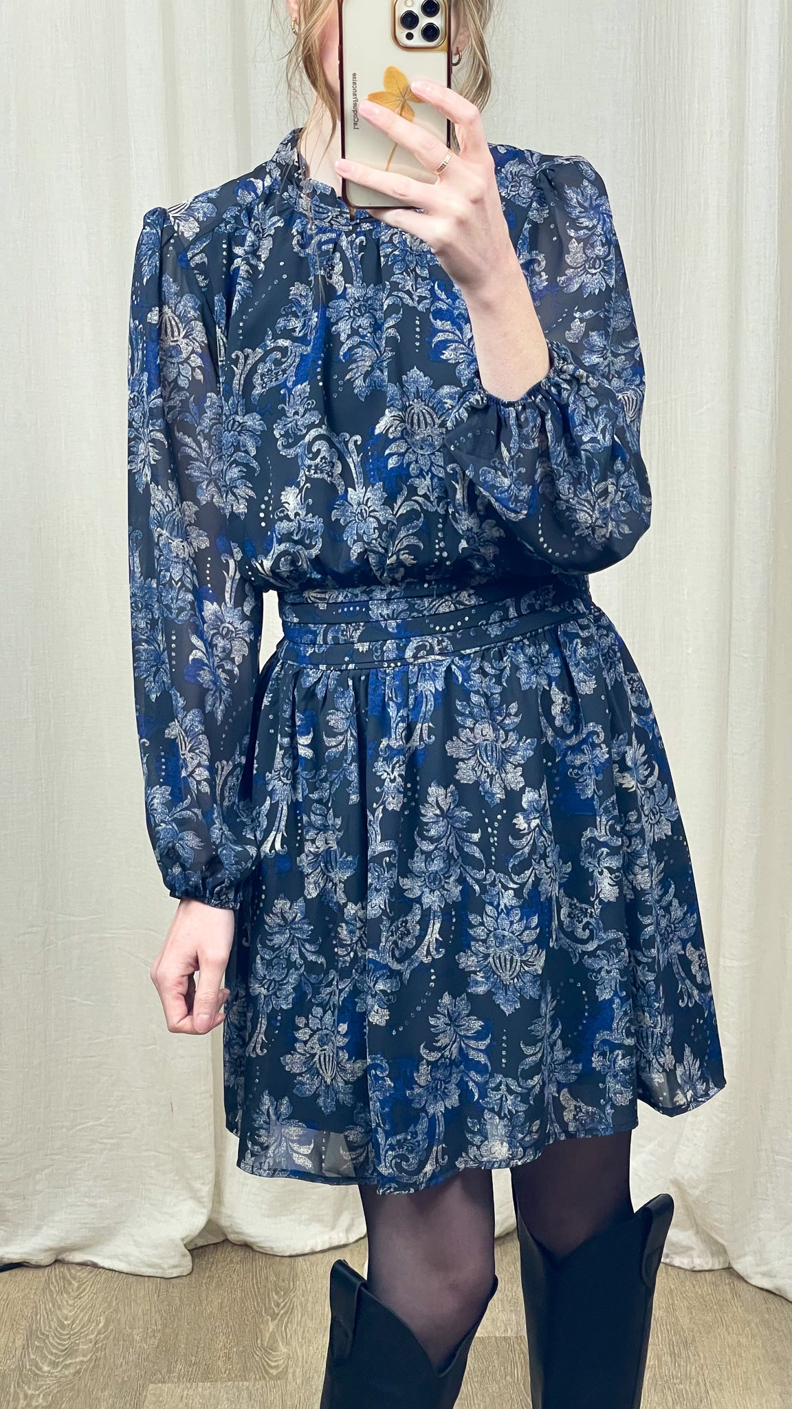 Robe Mirabelle – Robe fluide imprimée bleu nuit