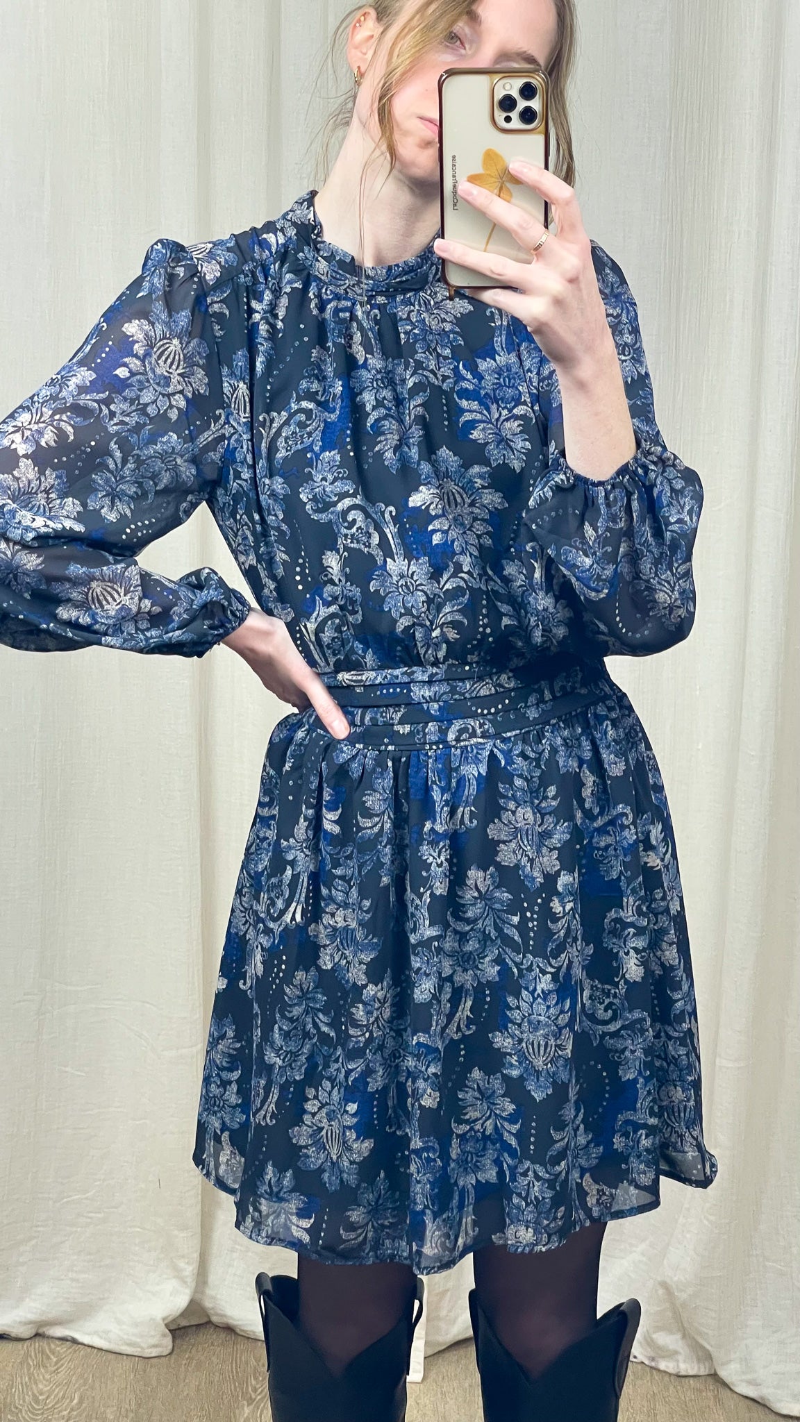Robe Mirabelle – Robe fluide imprimée bleu nuit