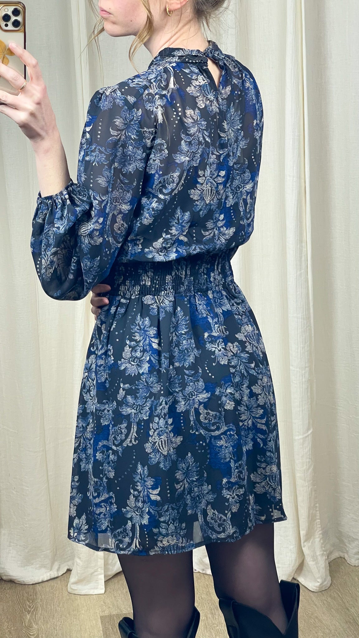Robe Mirabelle – Robe fluide imprimée bleu nuit