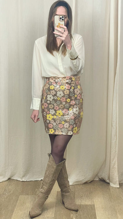 Jupe Rose – Jupe courte à sequins fleuris