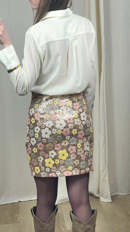 Jupe Rose – Jupe courte à sequins fleuris