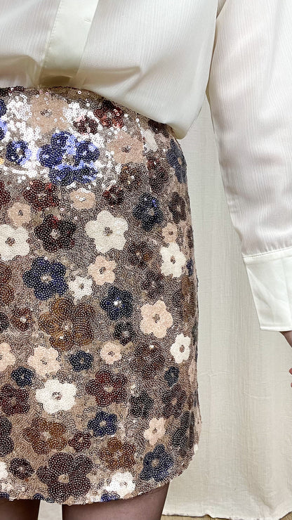 Jupe Rose – Jupe courte à sequins fleuris