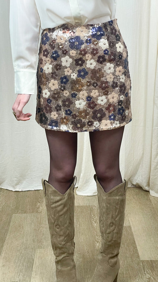 Jupe Rose – Jupe courte à sequins fleuris