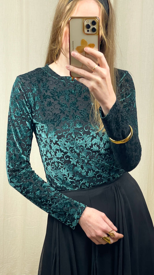 Top Stella – Top velours motif baroque