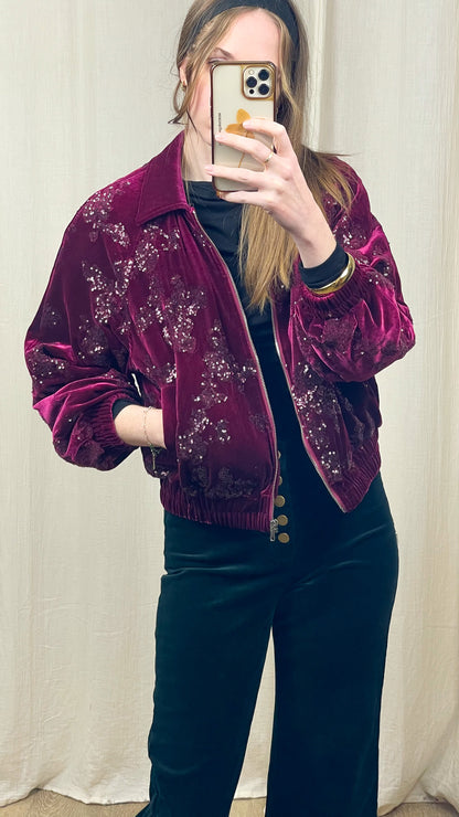 Veste Solène – Bomber en velours brodé de sequins
