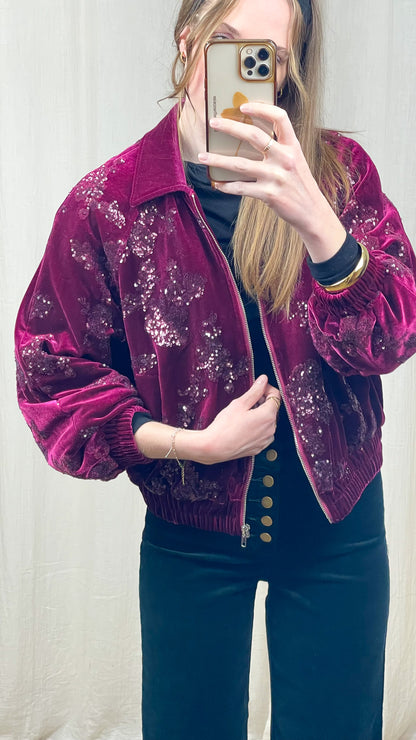 Veste Solène – Bomber en velours brodé de sequins