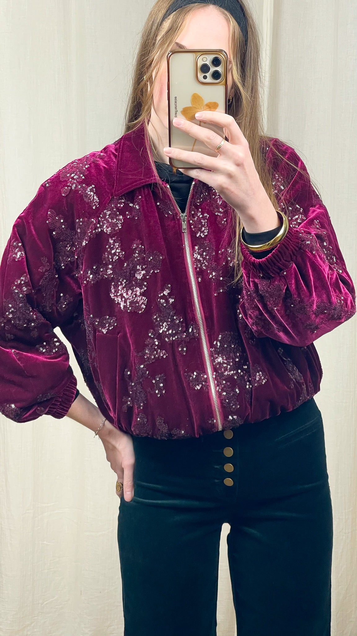 Veste Solène – Bomber en velours brodé de sequins