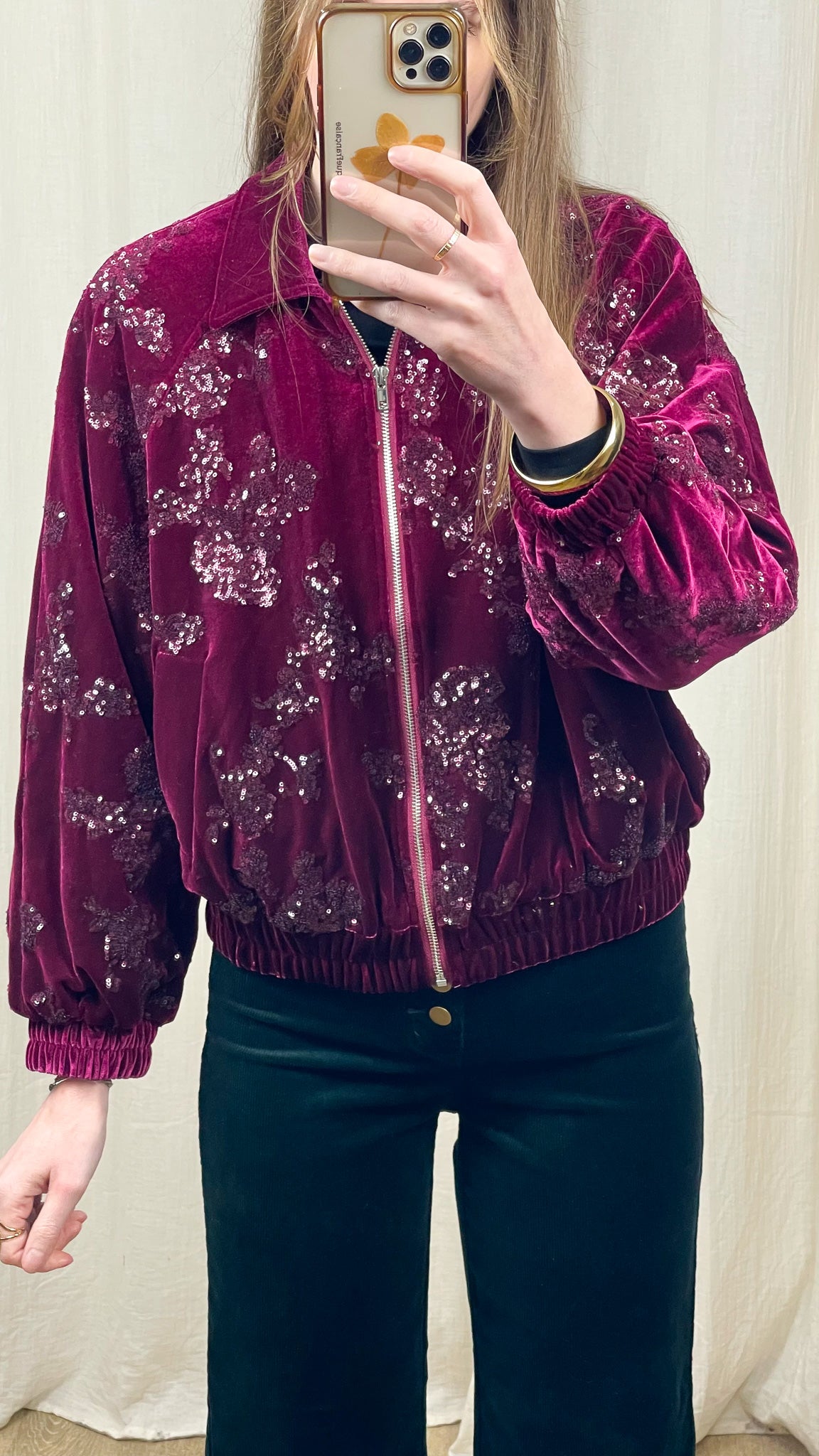 Veste Solène – Bomber en velours brodé de sequins