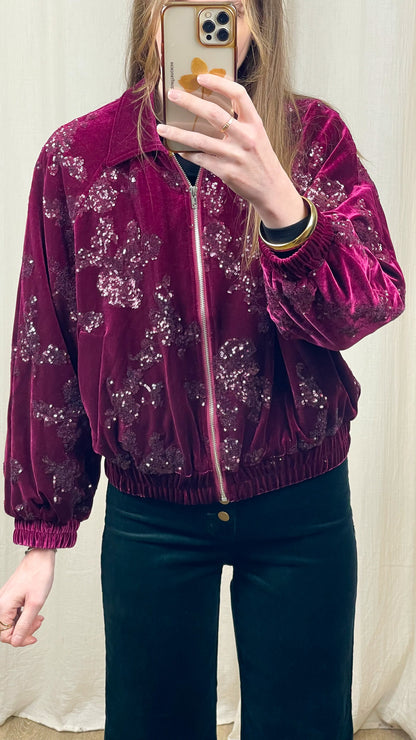 Veste Solène – Bomber en velours brodé de sequins