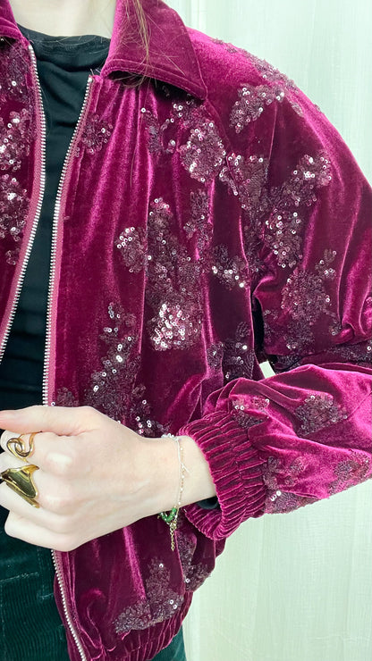 Veste Solène – Bomber en velours brodé de sequins
