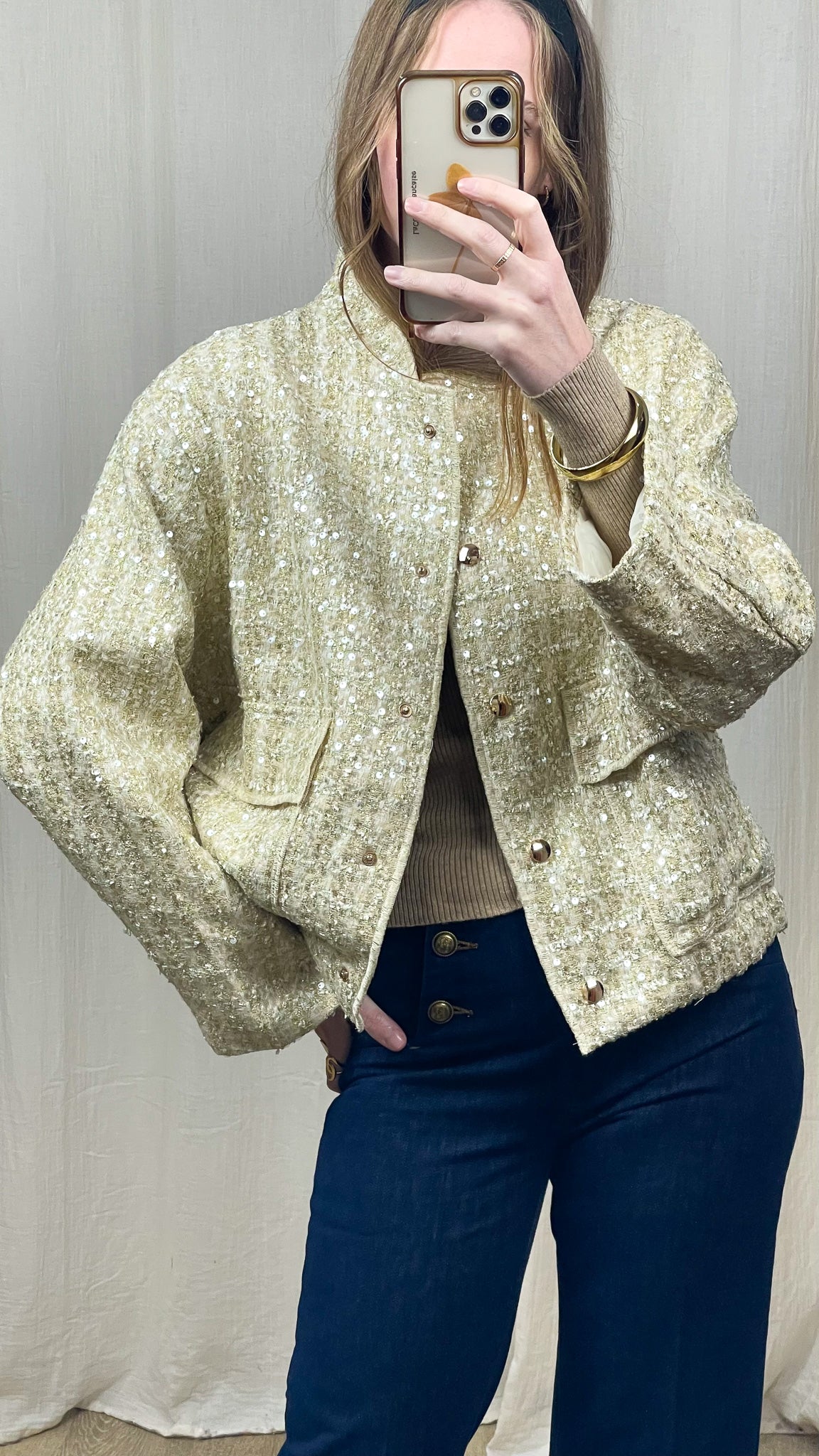 Bomber Léna – Bomber texturé à sequins dorés