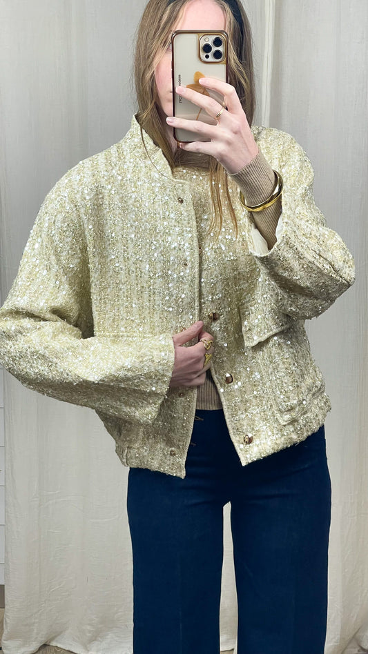 Bomber Léna – Bomber texturé à sequins dorés