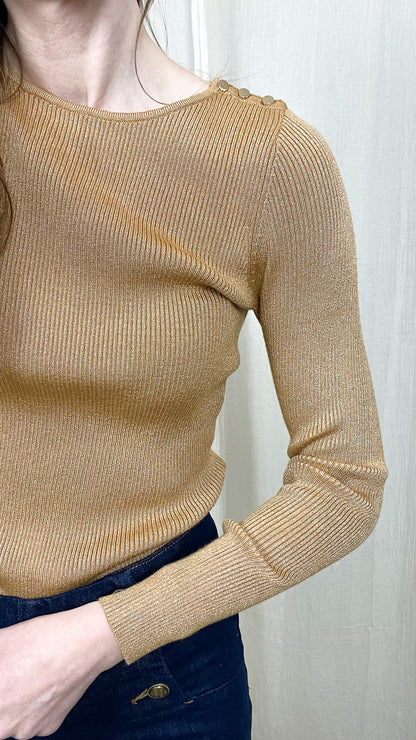 Pull Cypriane – Pull fin pailleté à boutons épaule
