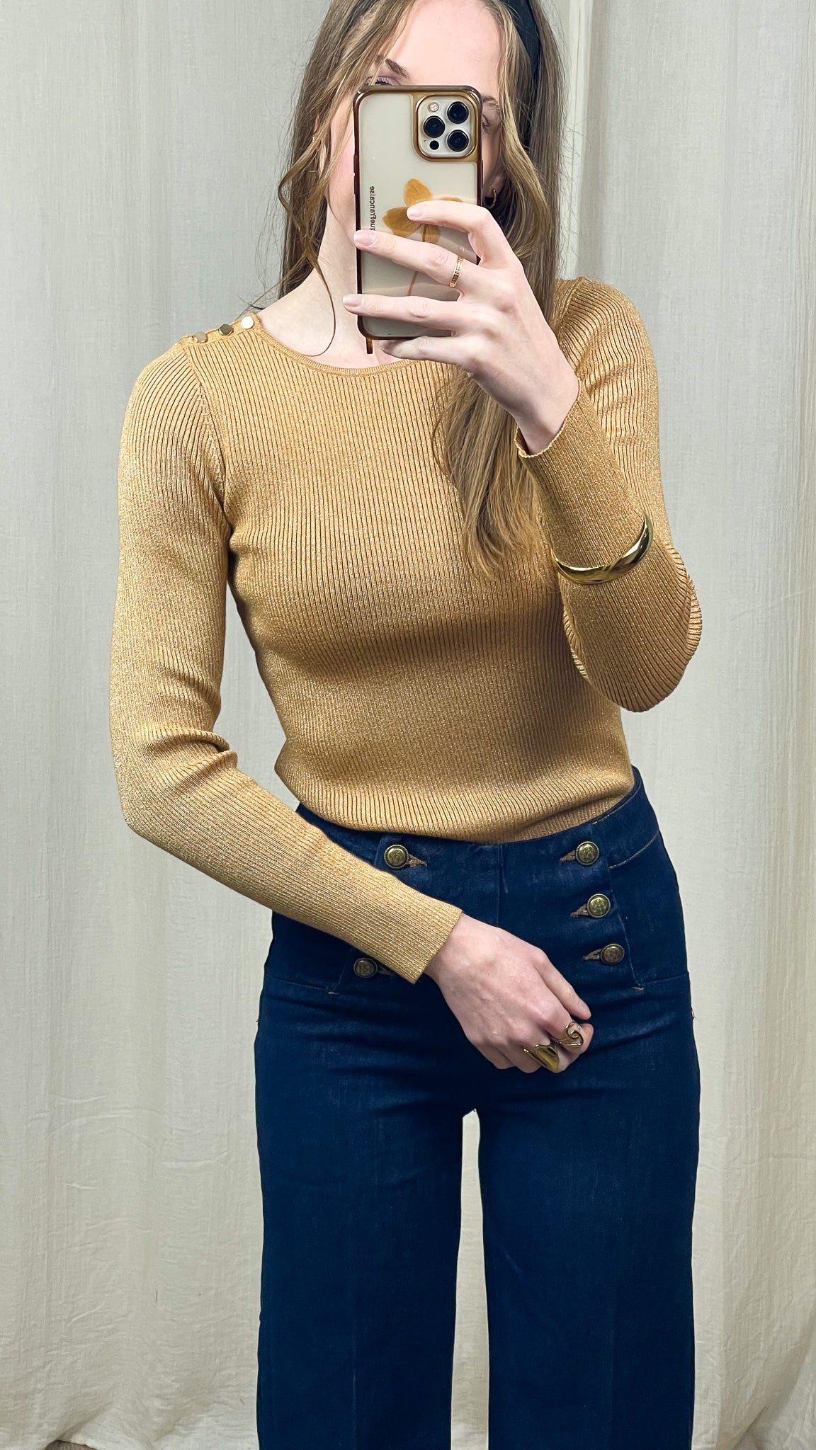 Pull Cypriane – Pull fin pailleté à boutons épaule