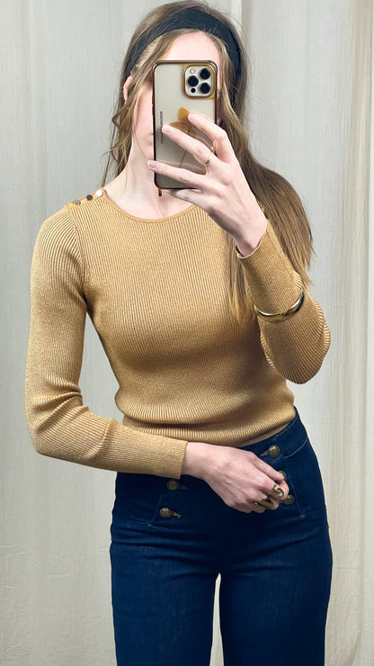 Pull Cypriane – Pull fin pailleté à boutons épaule