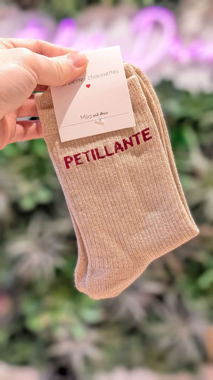 Chaussettes à paillettes – Écriture "PETILLANTE"